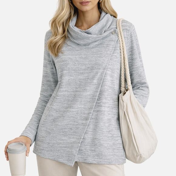 Danskin Sweaters - Danskin Gray Cowl Neck Cardigan Lightweight Minimalist Athleisure Size L